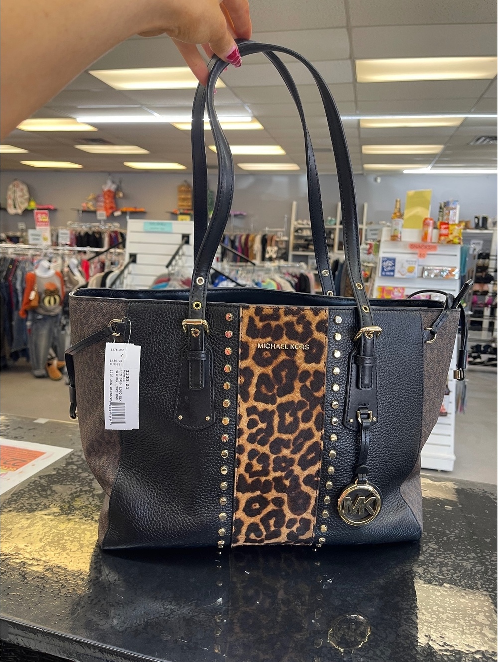 Michael Kors Women's Shoulder Bag with Leopard Print and Studded Detail